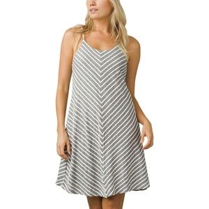 Prana Seacoast Halter Charcoal Gray Striped Swing Mini Trapeze Dress